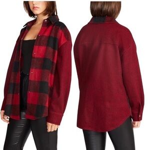 Steve Madden Sophia Buffalo Plaid Shacket Red Black Size Medium Flannel